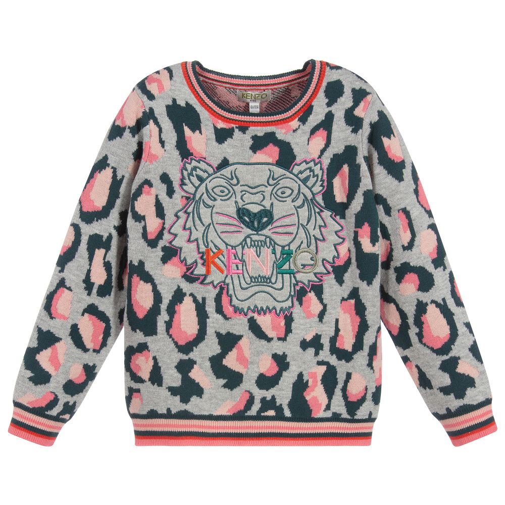 KENZO KIDS - Girls Grey Tiger Sweater | Childrensalon