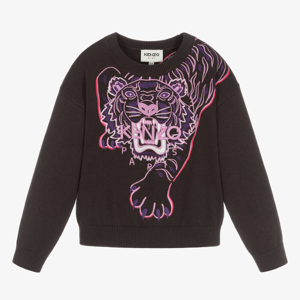 KENZO KIDS - Серый свитер с тигром для девочек | Childrensalon