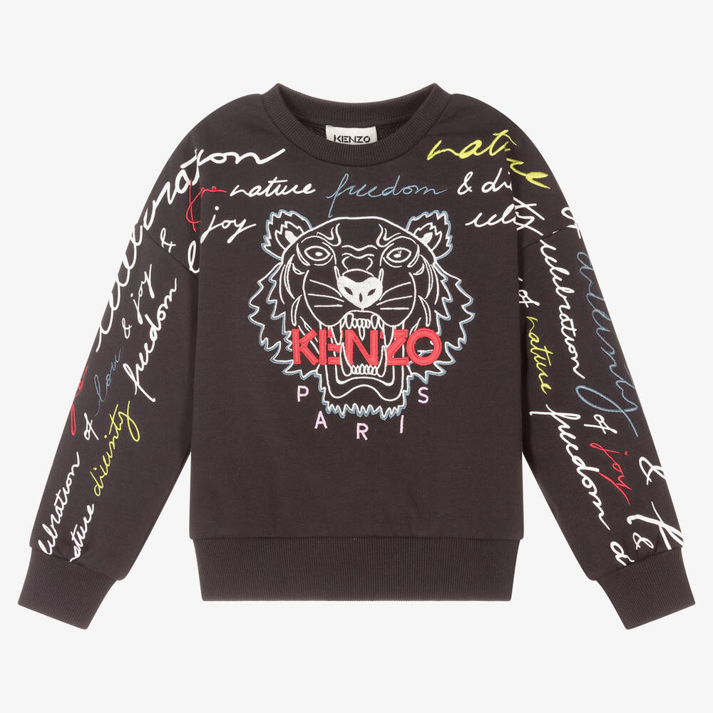 KENZO KIDS - Graues Sweatshirt mit Tiger-Motiv (M) | Childrensalon