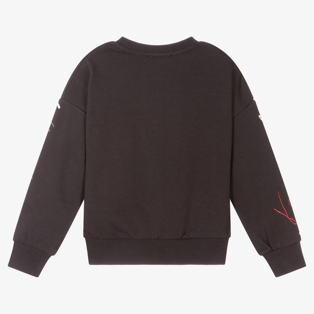KENZO KIDS-سويتشيرت قطن لون رمادي داكن للبنات | Childrensalon Outlet