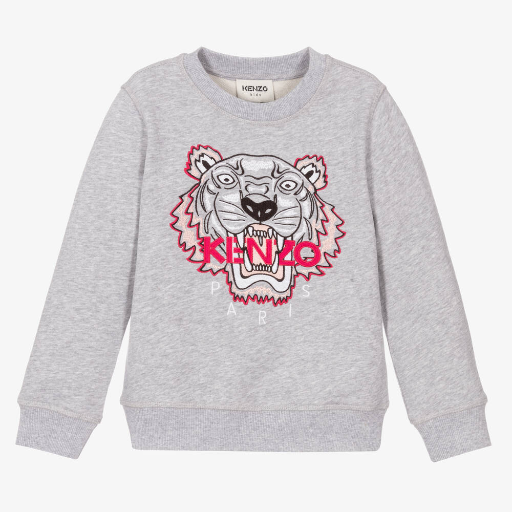 KENZO KIDS - Girls Grey Tiger Sweatshirt | Childrensalon