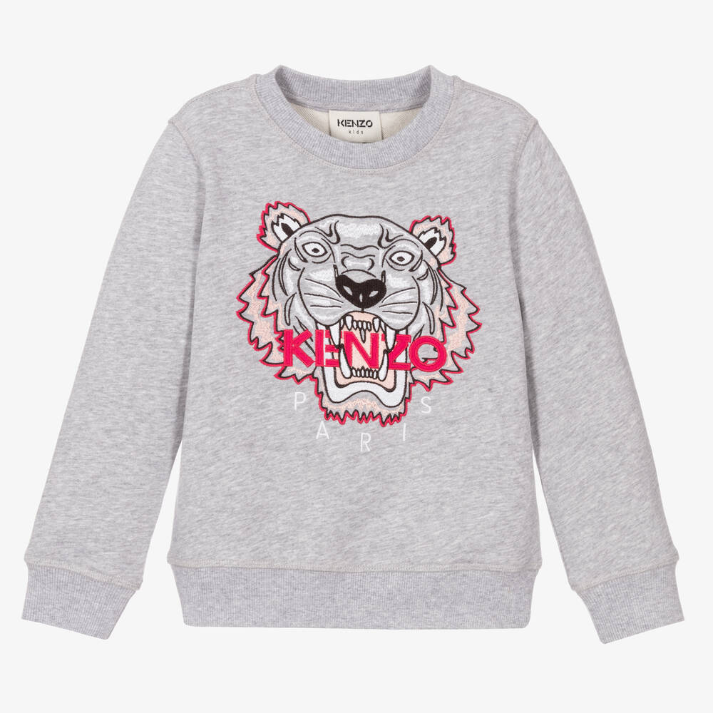 KENZO KIDS - Серый свитшот с тигром для девочек | Childrensalon