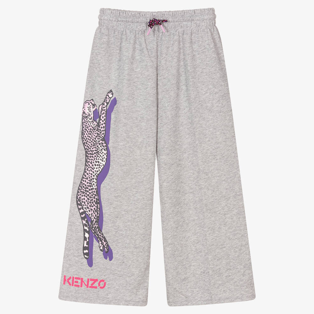 KENZO KIDS - بنطلون قطن جيرسي بأرجل واسعة لون رمادي للبنات | Childrensalon