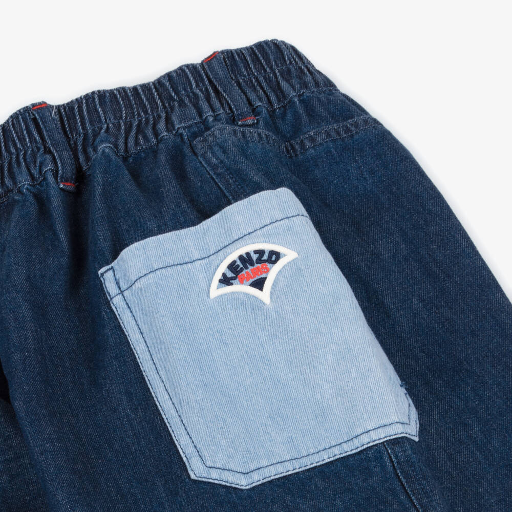 KENZO KIDS-Girls Indigo Seigaiha Patterned Denim Shorts | Childrensalon Outlet