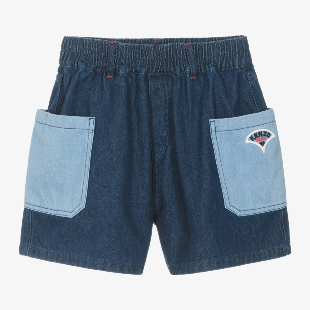 KENZO KIDS-Girls Indigo Seigaiha Patterned Denim Shorts | Childrensalon Outlet