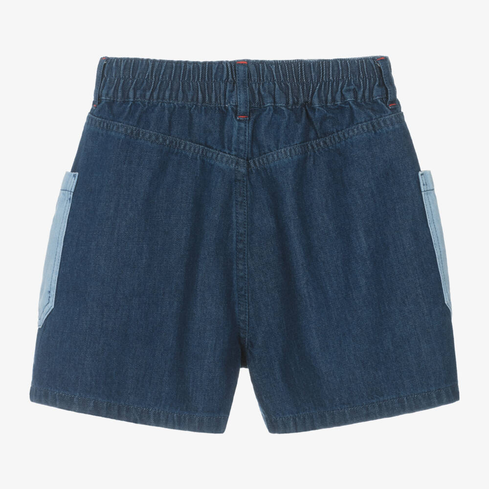 KENZO KIDS-Girls Indigo Seigaiha Patterned Denim Shorts | Childrensalon Outlet