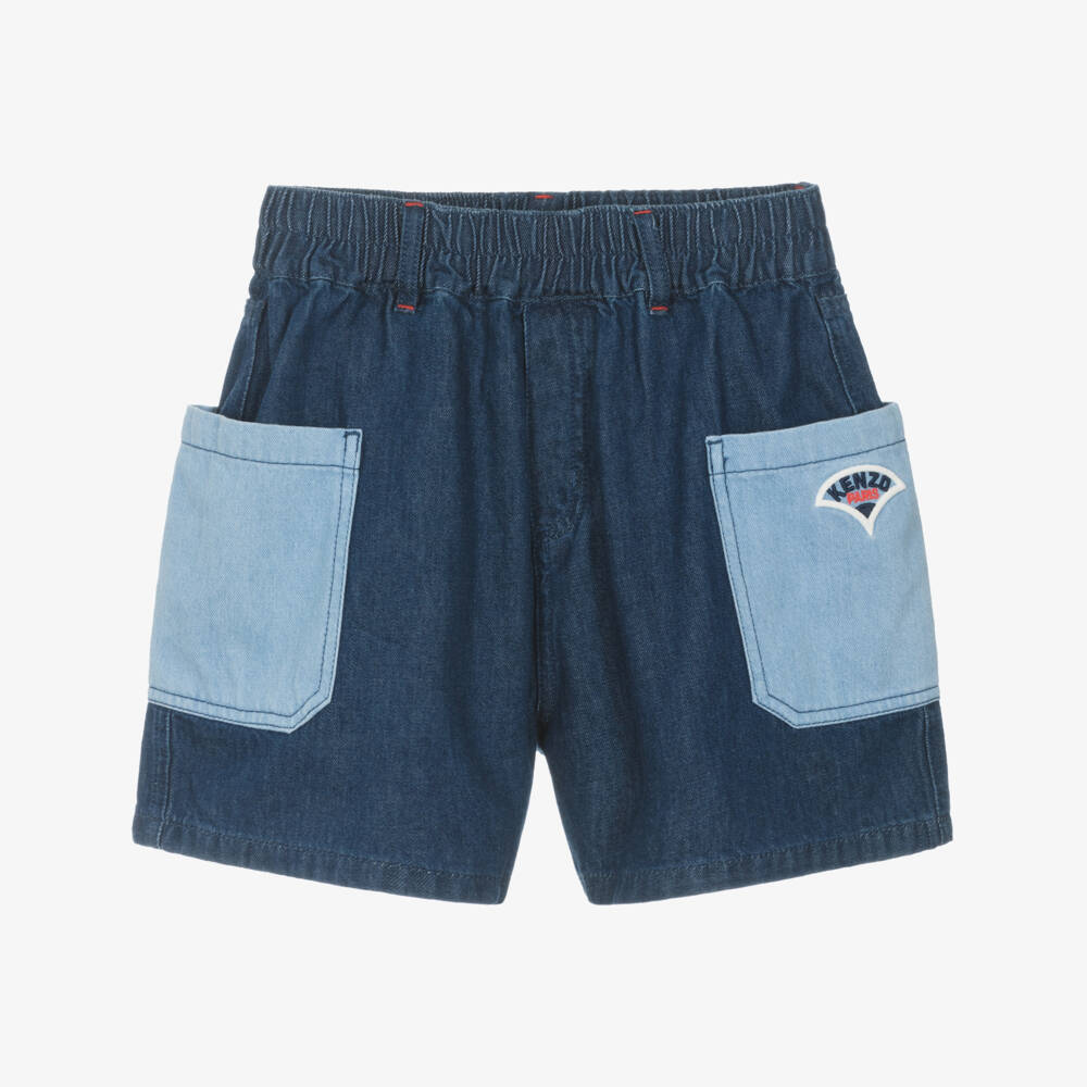 KENZO KIDS-Джинсовые шорты индиго с узором Сейгайха для девочек | Childrensalon Outlet