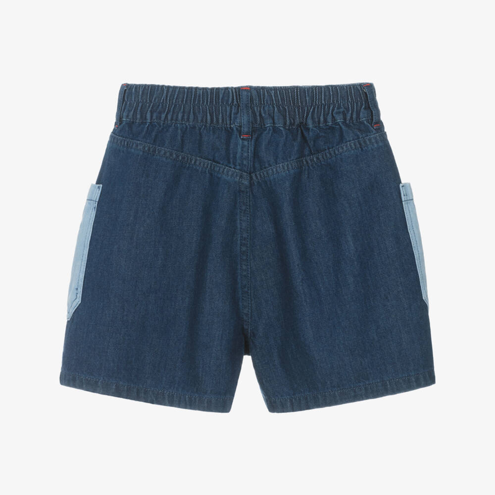 KENZO KIDS-Girls Indigo Seigaiha Patterned Denim Shorts | Childrensalon Outlet