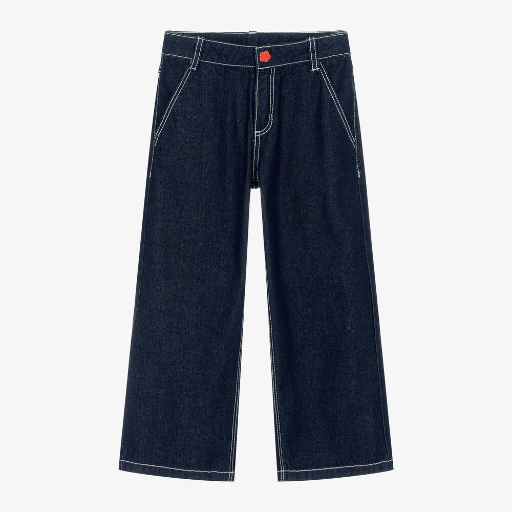 KENZO KIDS-Girls Indigo Wash Denim Wide Leg Jeans | Childrensalon Outlet