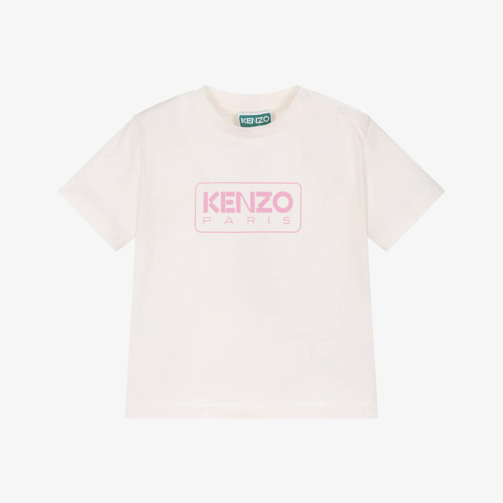 KENZO KIDS-Girls Ivory & Blush Cotton Tee | Childrensalon Outlet