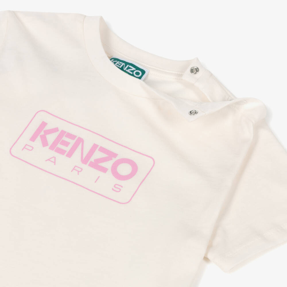 KENZO KIDS-Girls Ivory & Blush Cotton Tee | Childrensalon Outlet