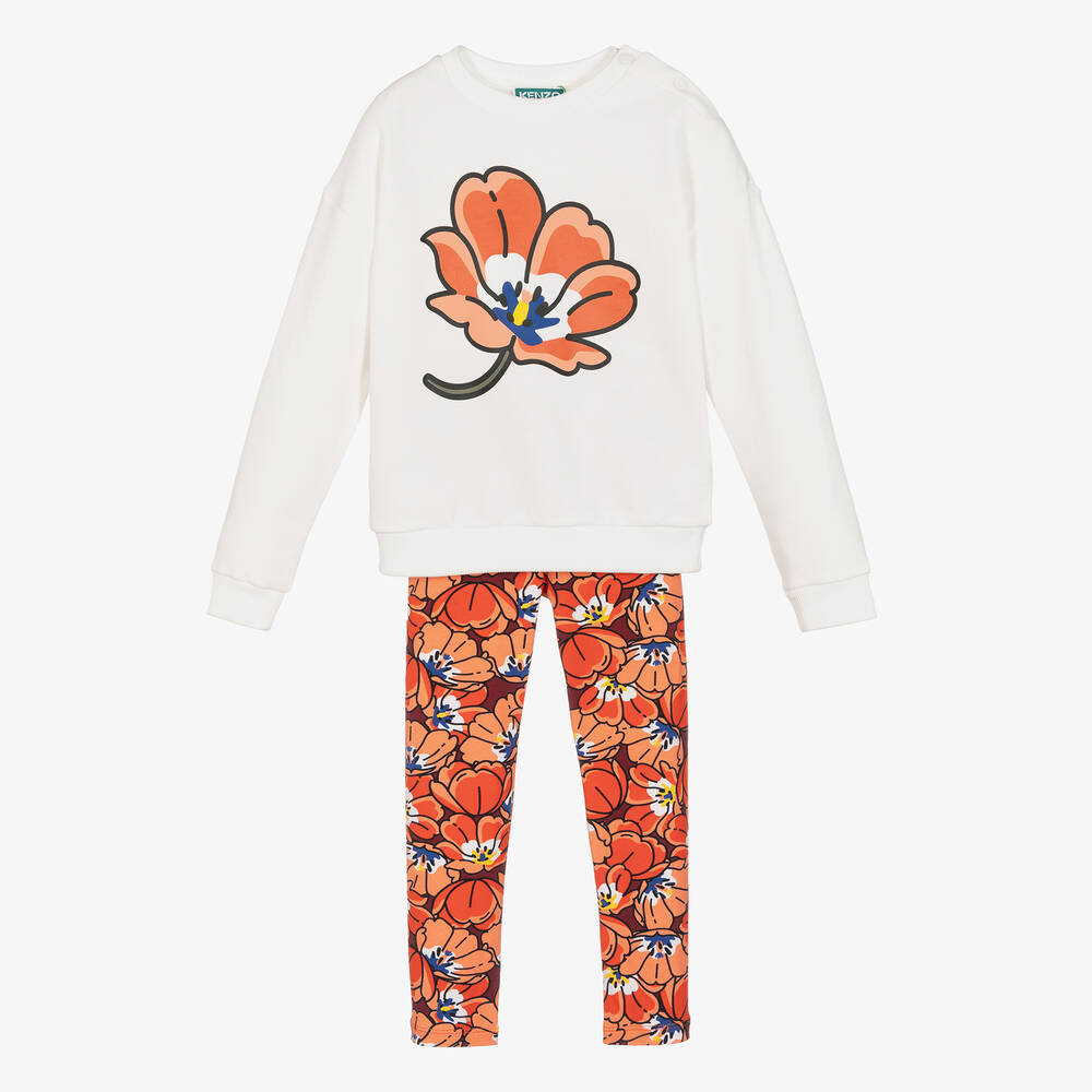 KENZO KIDS - Girls Ivory Boke Flower Leggings Set | Childrensalon