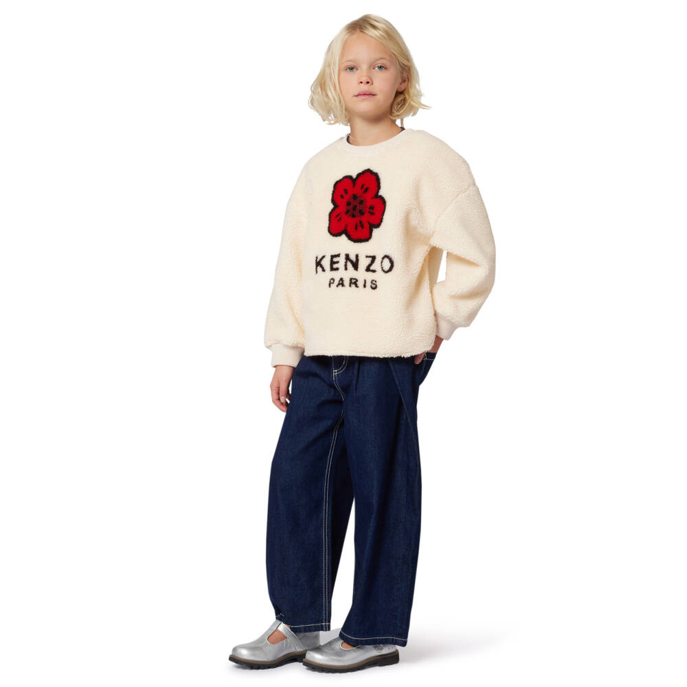 KENZO KIDS-Кремовый цветочный свитшот из шерпы для девочек | Childrensalon Outlet