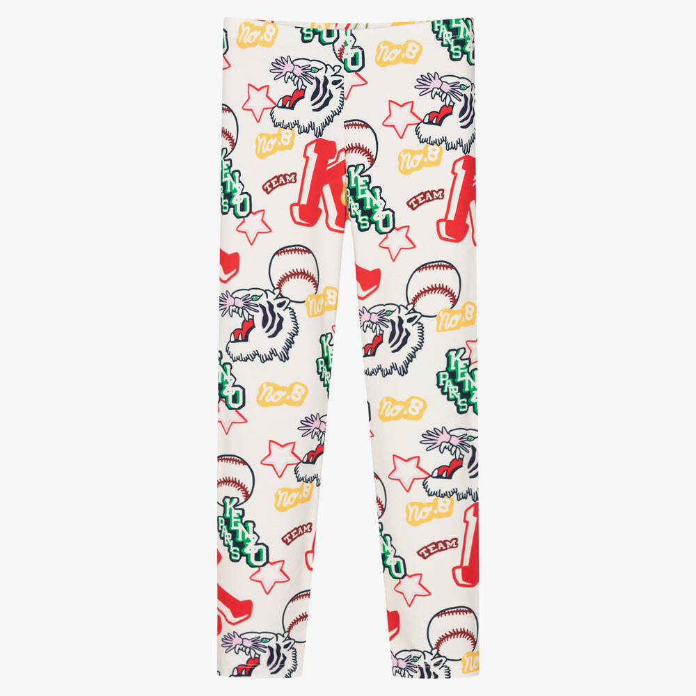 KENZO KIDS - Girls Ivory Cotton Baseball Leggings | Childrensalon