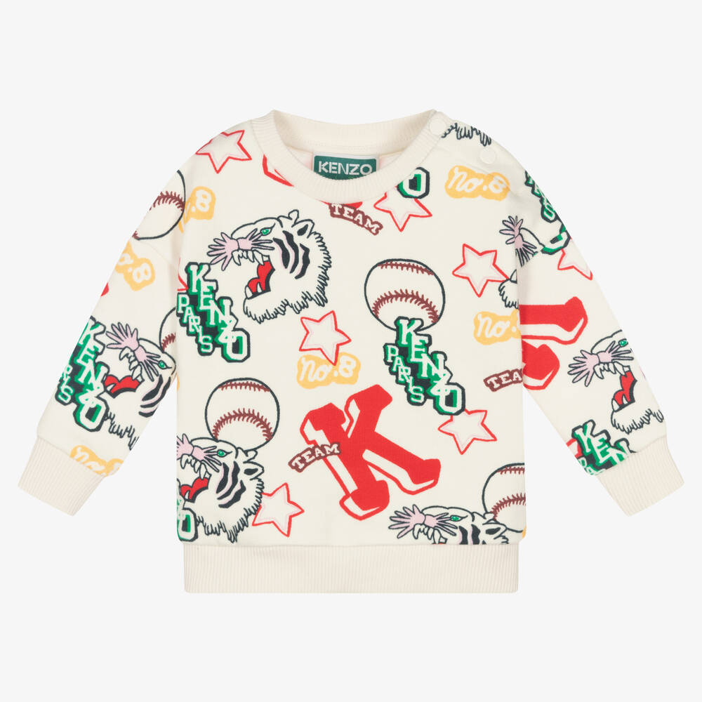 KENZO KIDS - Girls Ivory Cotton Baseball Sweatshirt | Childrensalon