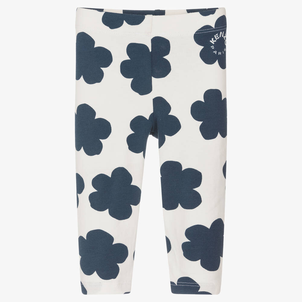 KENZO KIDS - Girls Ivory Cotton Flower Leggings | Childrensalon