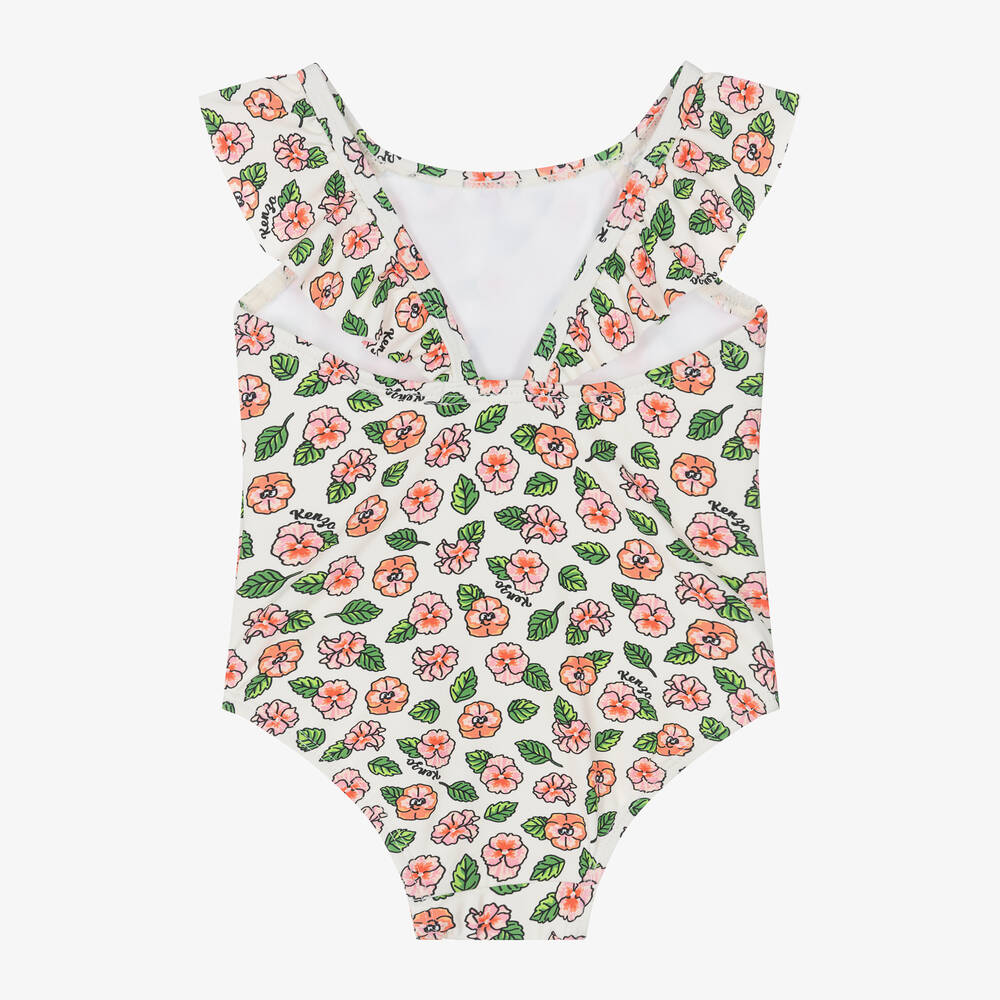 KENZO KIDS-Girls Ivory Cotton Flower Swimsuit | Childrensalon Outlet