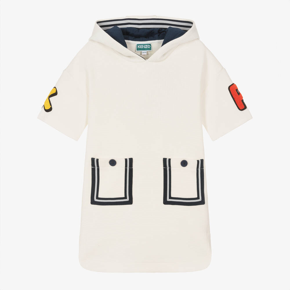KENZO KIDS-Girls Ivory Cotton Hooded Dress | Childrensalon Outlet
