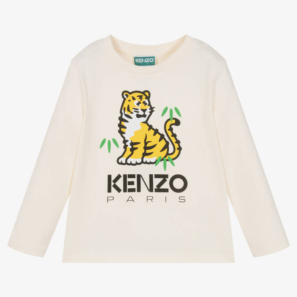 KENZO KIDS - Кремовый хлопковый топ с тигром KOTORA для девочек | Childrensalon