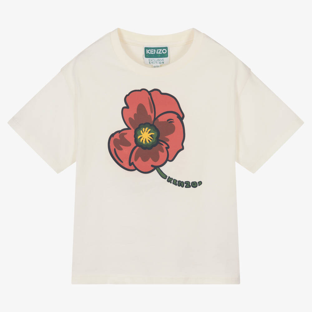 KENZO KIDS - Mohn-Baumwoll-T-Shirt in Elfenbein | Childrensalon