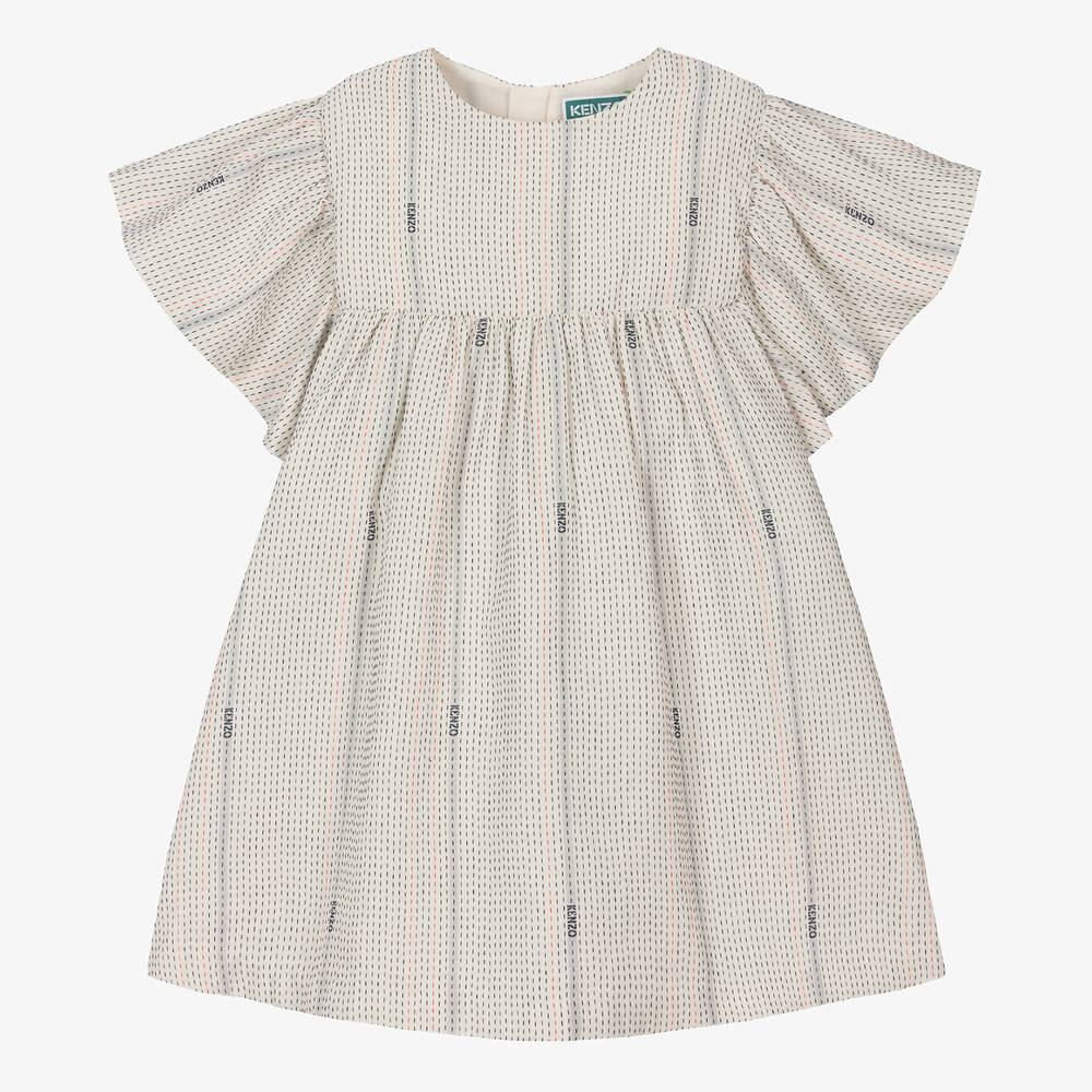 KENZO KIDS-Girls Ivory Cotton Striped Dress | Childrensalon Outlet