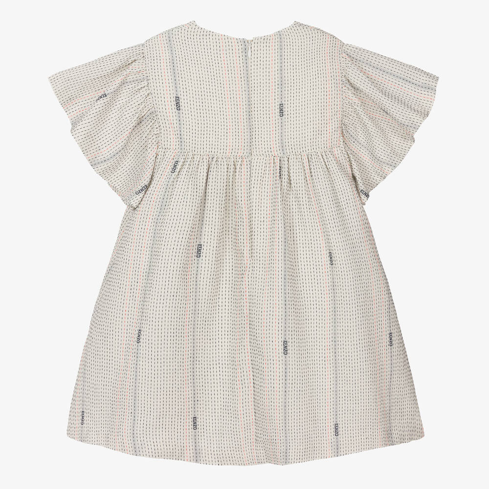 KENZO KIDS-Girls Ivory Cotton Striped Dress | Childrensalon Outlet