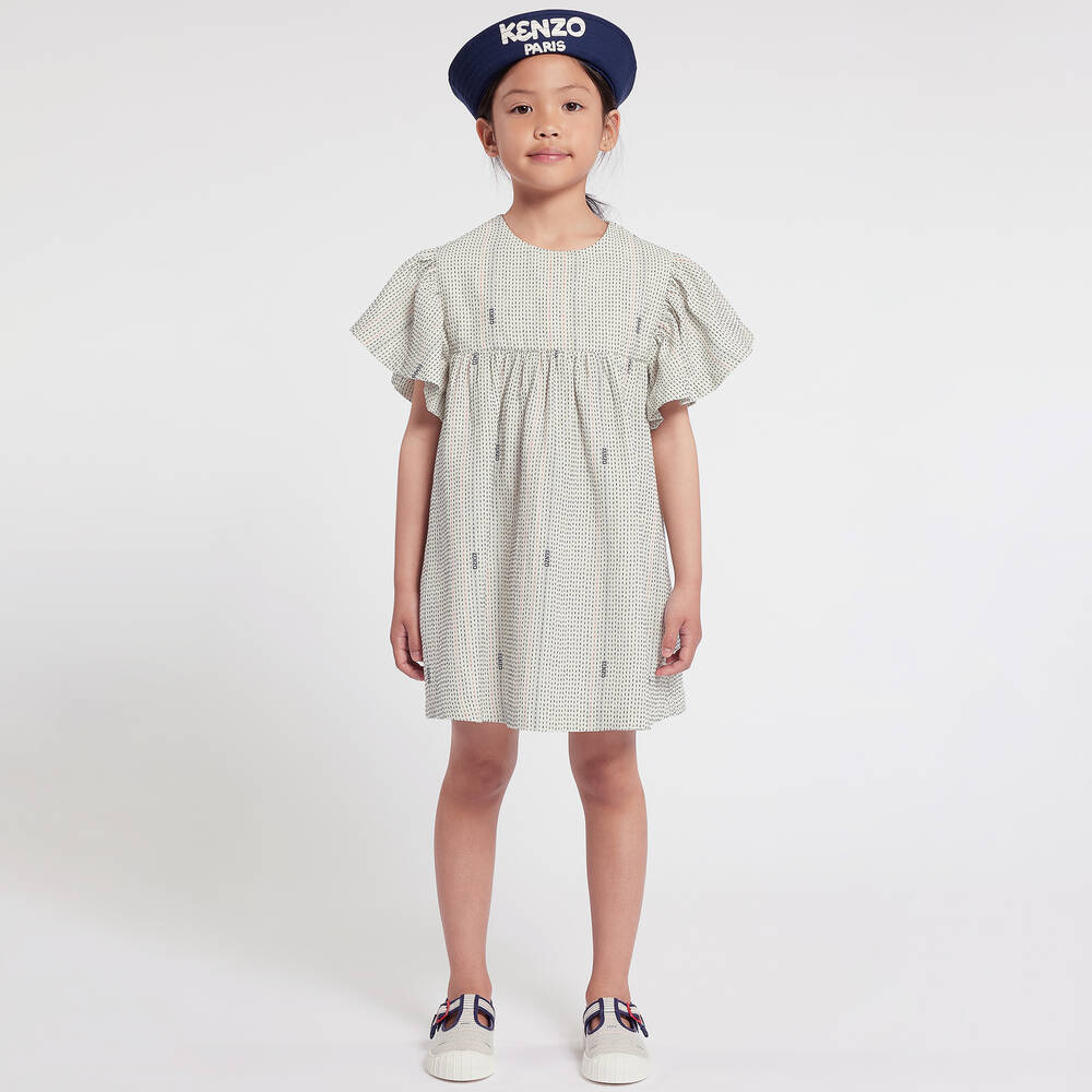KENZO KIDS-Girls Ivory Cotton Striped Dress | Childrensalon Outlet