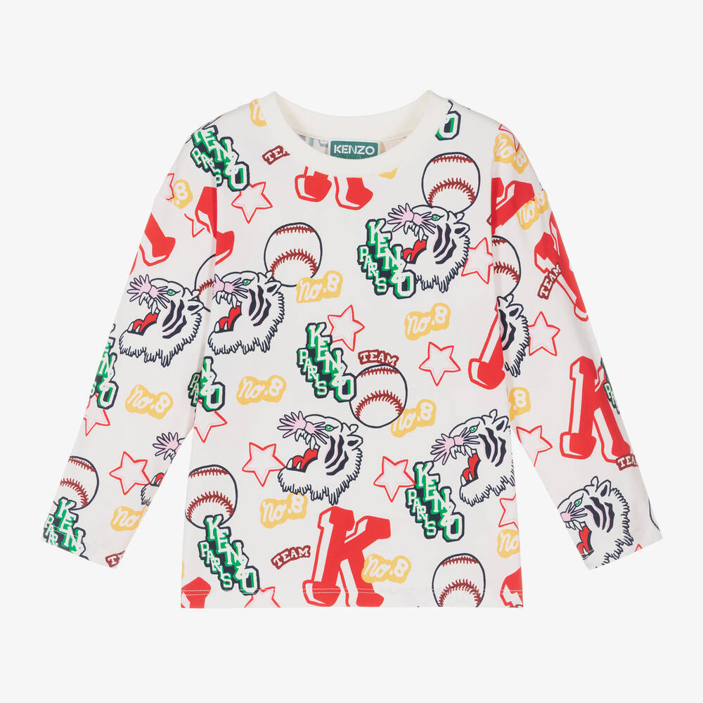 KENZO KIDS - Кремовый хлопковый топ для девочек | Childrensalon