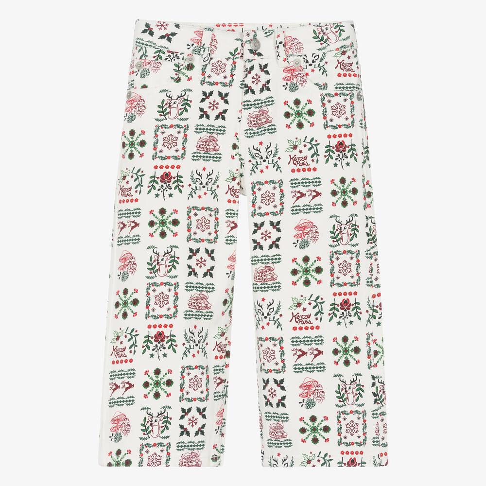 KENZO KIDS-Girls Ivory Festive Cotton Trousers | Childrensalon Outlet