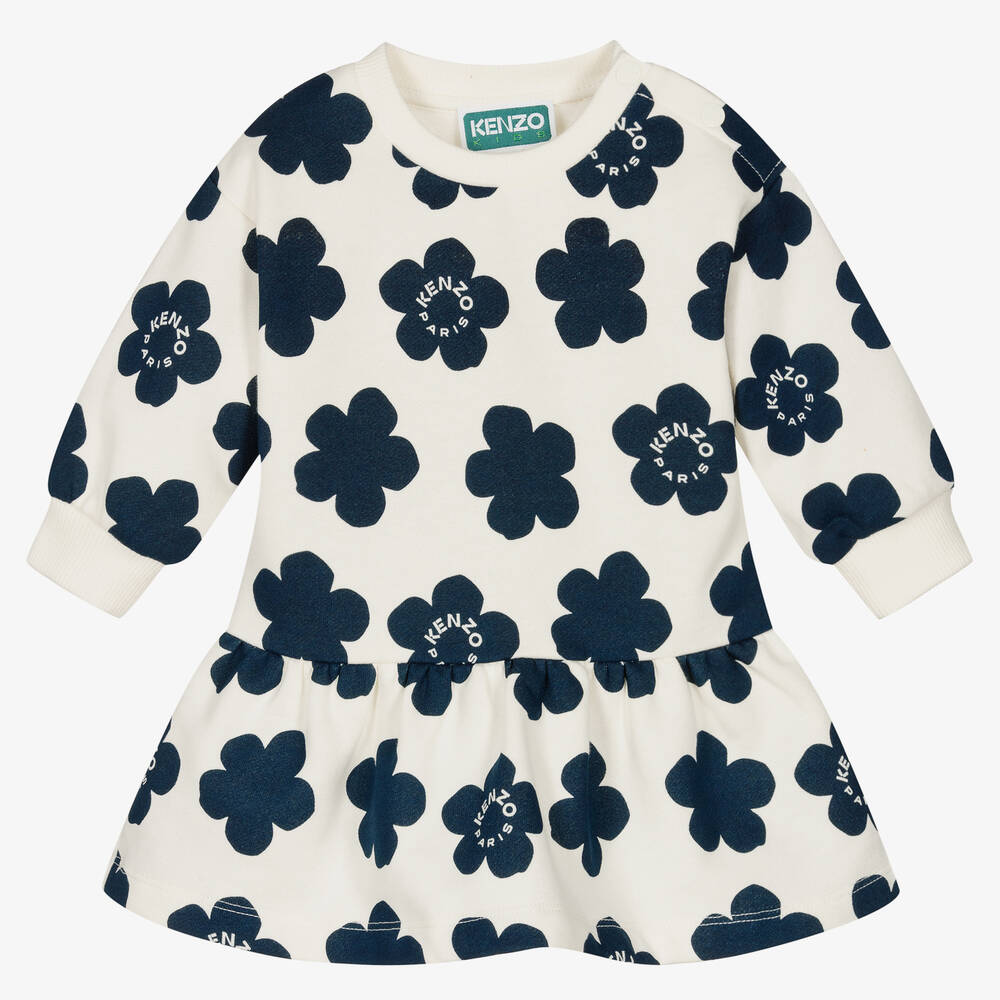 KENZO KIDS Girls Ivory Floral Cotton Dress Childrensalon Outlet