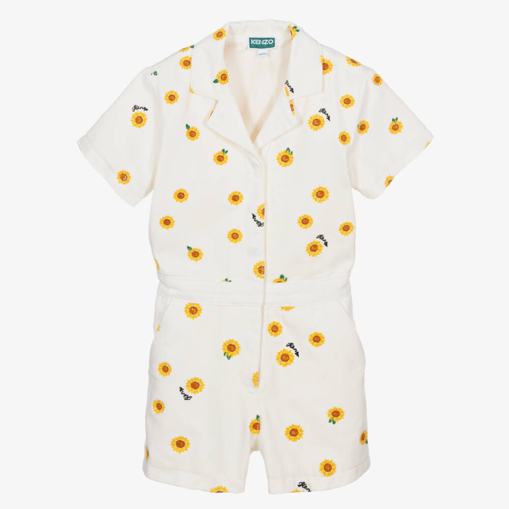 KENZO KIDS-Girls Ivory Floral Cotton Romper | Childrensalon Outlet