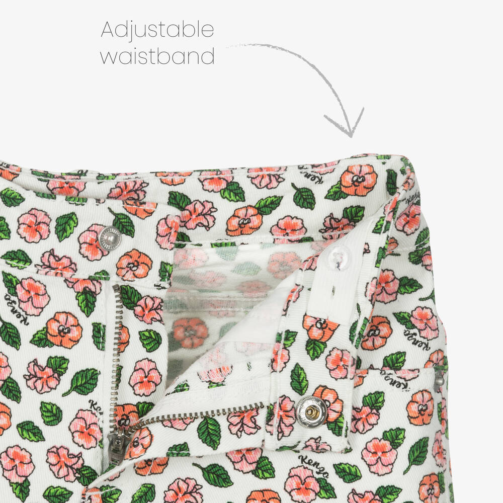 KENZO KIDS-Girls Ivory Floral Cotton Shorts | Childrensalon Outlet