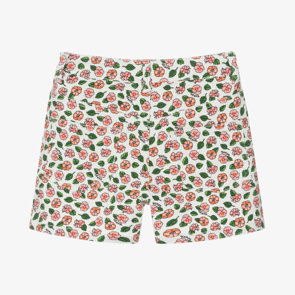 KENZO KIDS-Girls Ivory Floral Cotton Shorts | Childrensalon Outlet