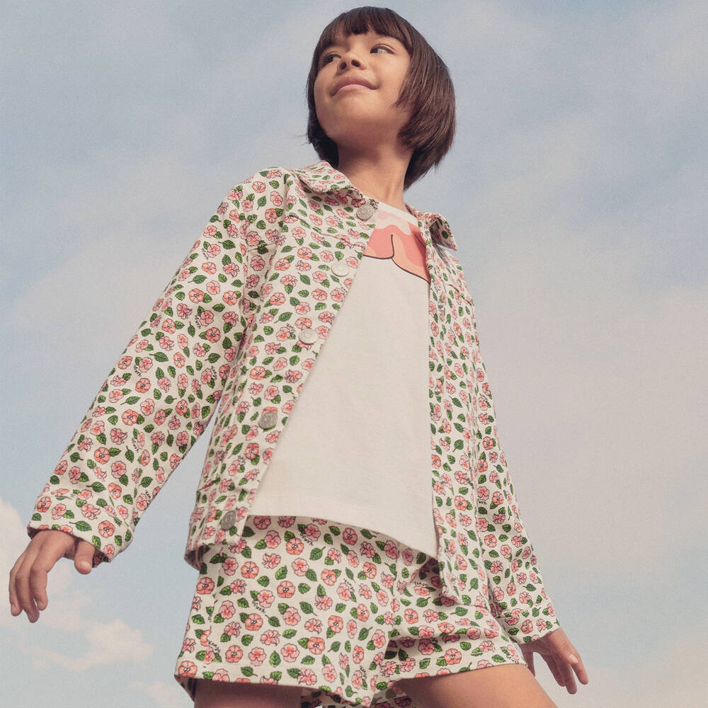KENZO KIDS - Girls Ivory Floral Denim Jacket | Childrensalon