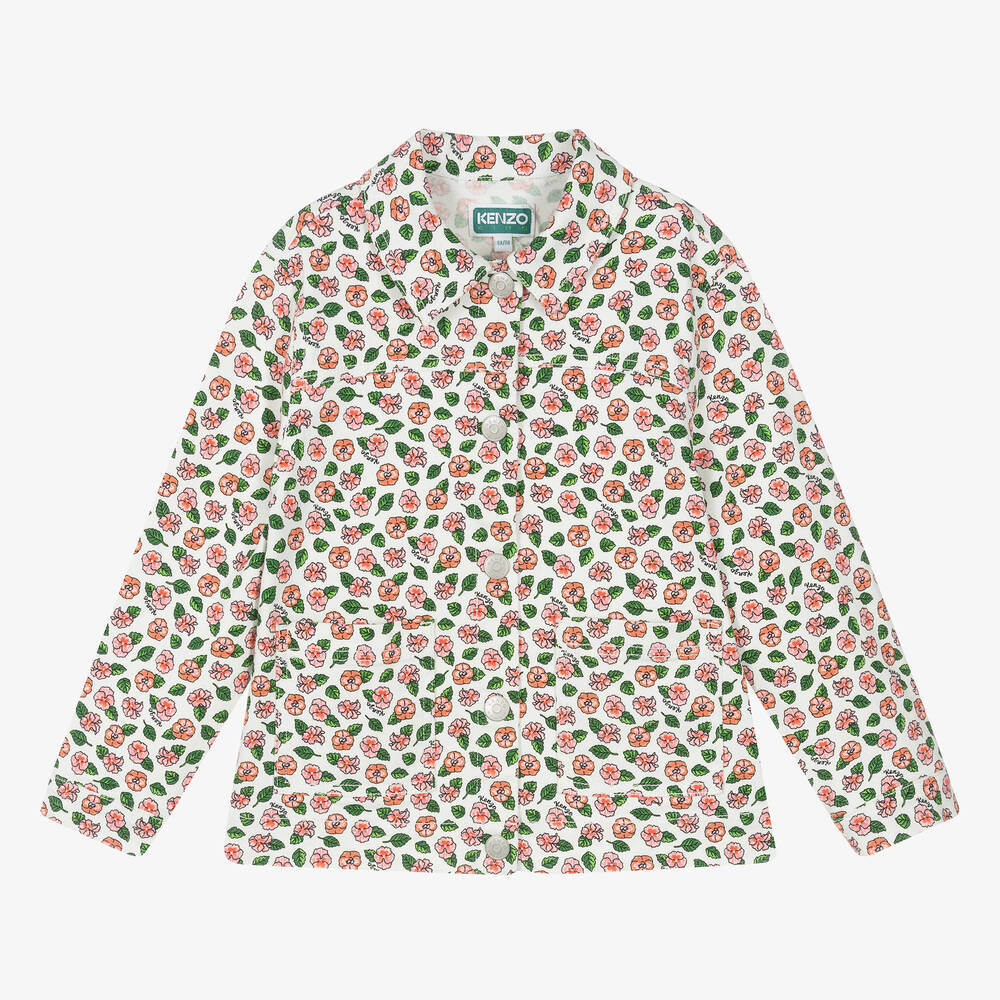 KENZO KIDS-Girls Ivory Floral Denim Jacket | Childrensalon Outlet