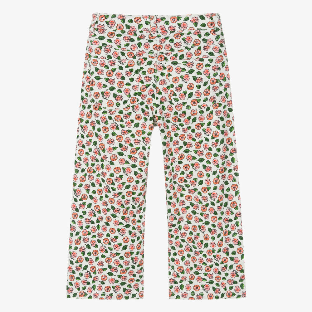 KENZO KIDS-Girls Ivory Floral Denim Wide-Leg Jeans | Childrensalon Outlet