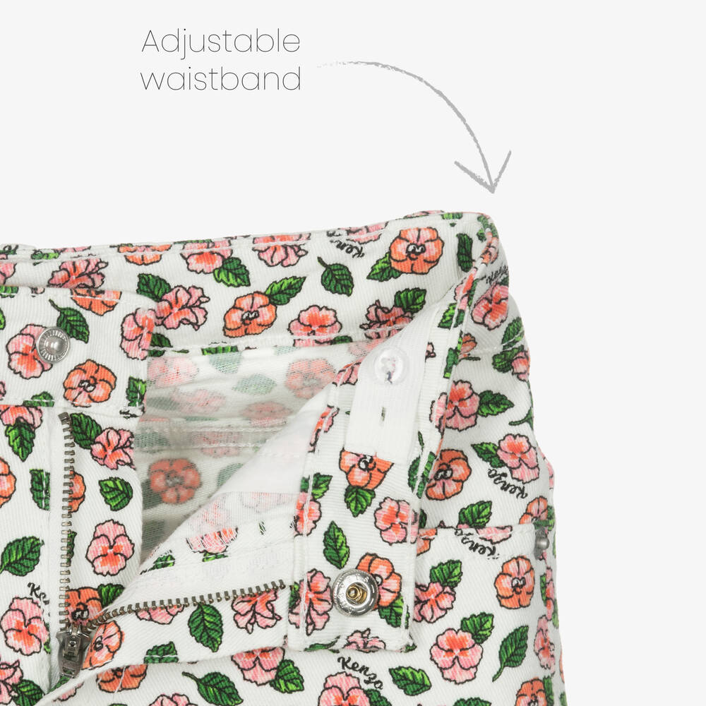 KENZO KIDS-Girls Ivory Floral Denim Wide-Leg Jeans | Childrensalon Outlet