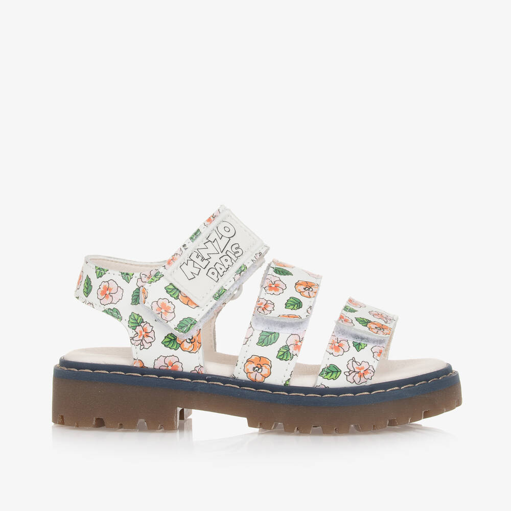 KENZO KIDS-Girls Ivory Floral Print Leather Sandals | Childrensalon Outlet