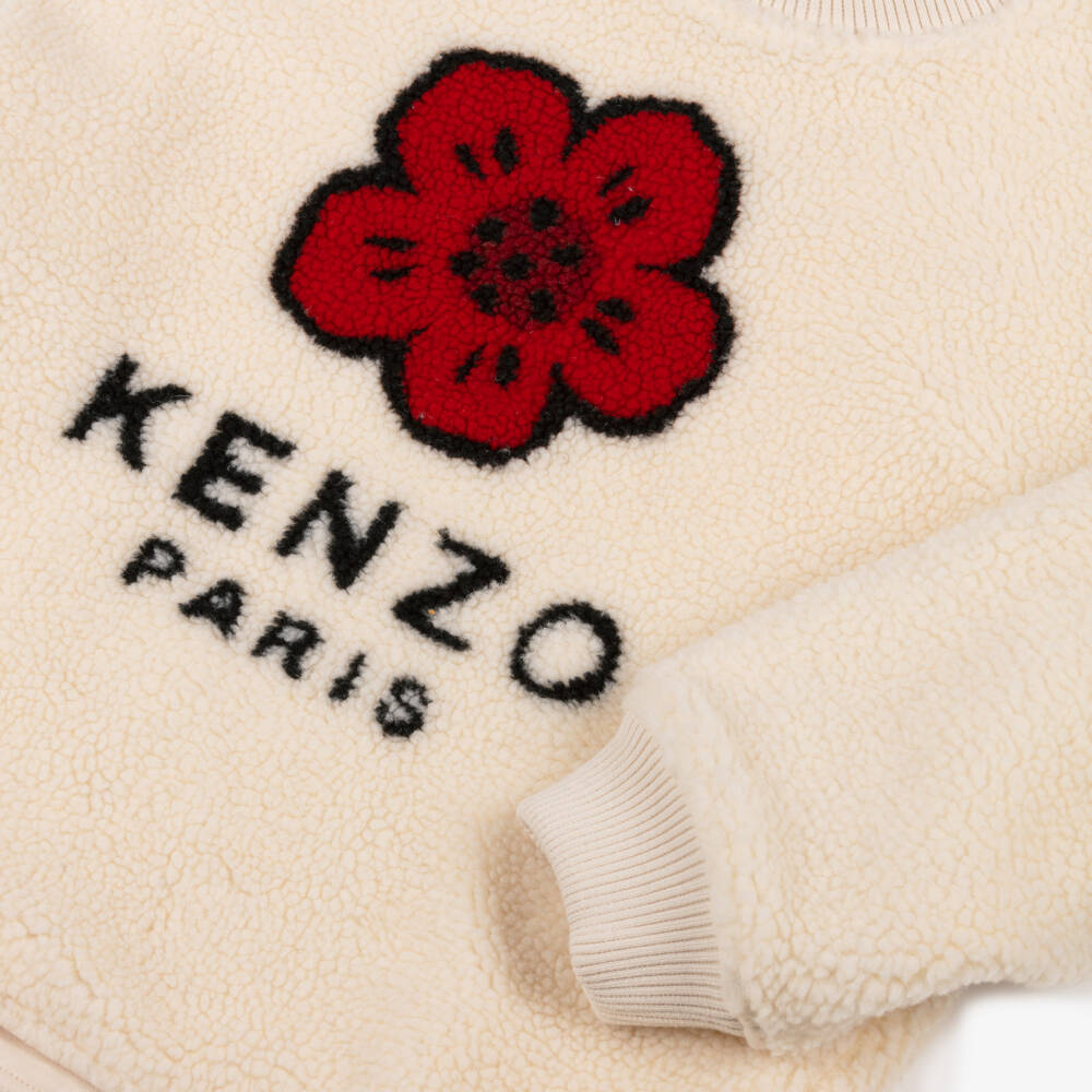 KENZO KIDS-بلوزة شيربا عاجية بنقشة زهور للبنات | Childrensalon Outlet