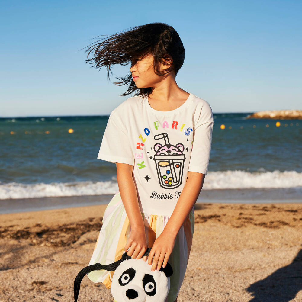 KENZO KIDS-Girls Ivory & Multi-Coloured Stripe Dress | Childrensalon Outlet