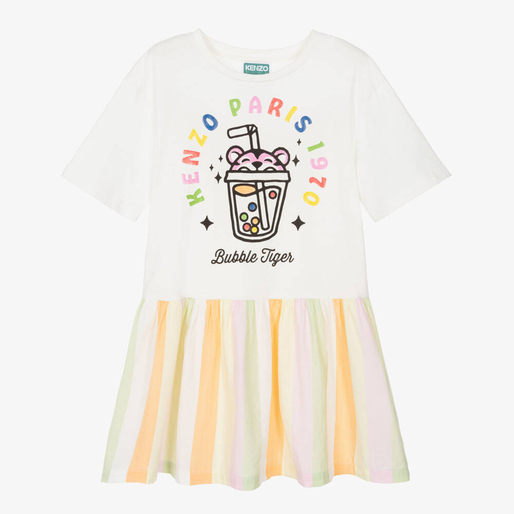 KENZO KIDS-Girls Ivory & Multi-Coloured Stripe Dress | Childrensalon Outlet