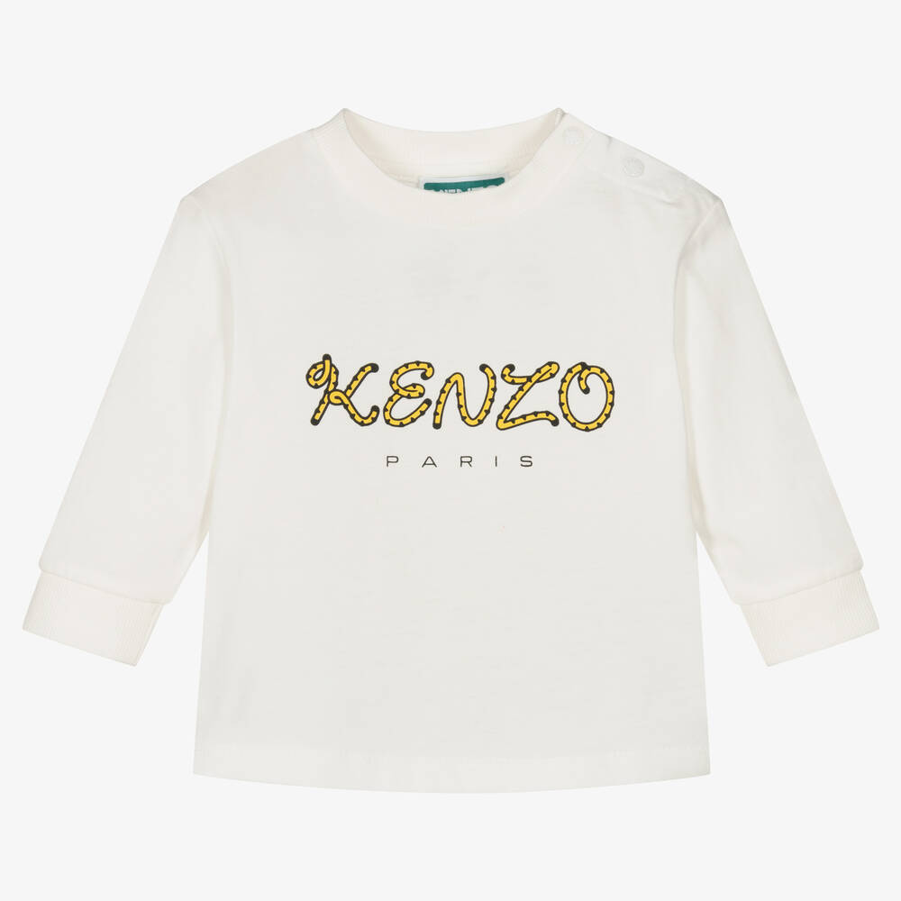 KENZO KIDS - Girls Ivory Organic Tiger Tail Top | Childrensalon