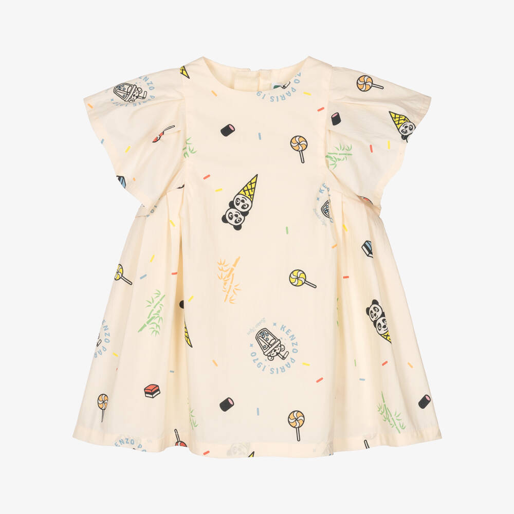 KENZO KIDS-Girls Ivory Patterned Dress | Childrensalon Outlet