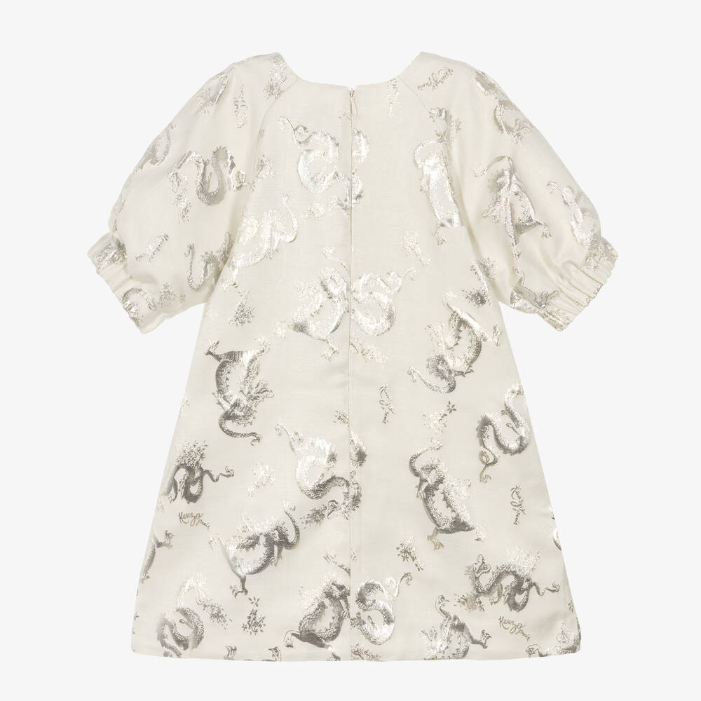 KENZO KIDS-Girls Ivory & Silver Jacquard Dragon Dress | Childrensalon Outlet