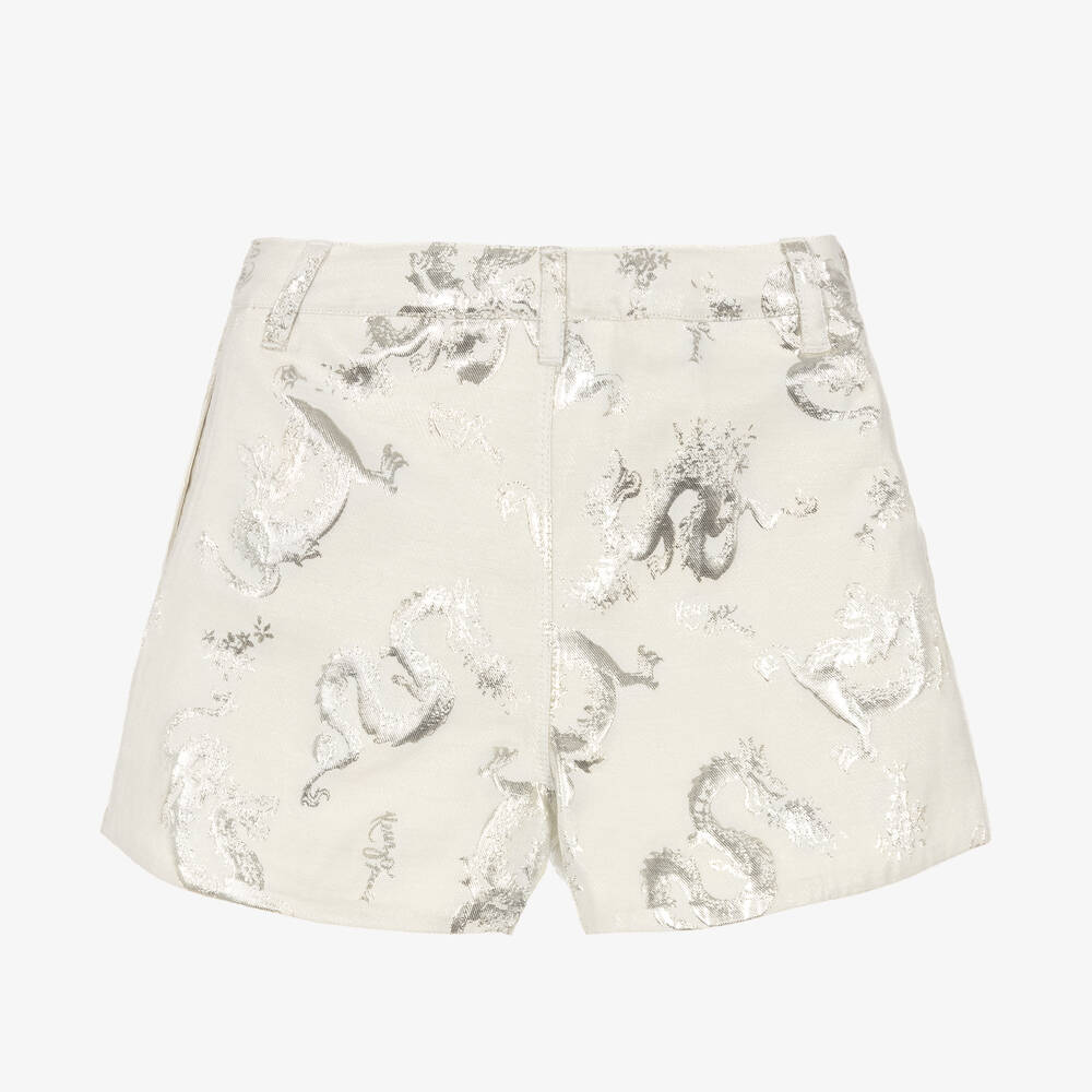 KENZO KIDS-Girls Ivory & Silver Jacquard Dragon Shorts | Childrensalon Outlet