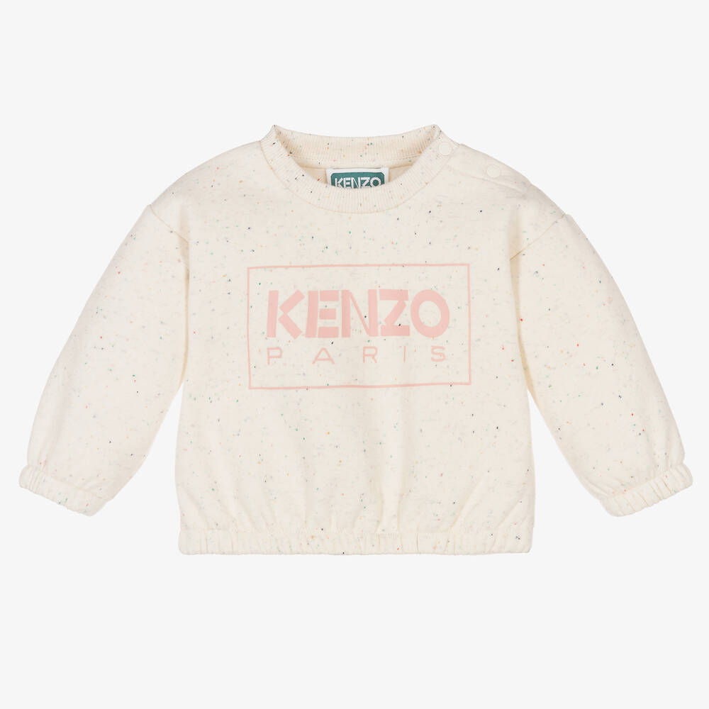 KENZO KIDS - سويتشيرت أطفال بناتي قطن جيرسي لون عاجي | Childrensalon