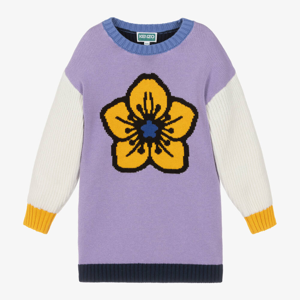 KENZO KIDS-Girls Lilac Knit Floral Dress | Childrensalon Outlet
