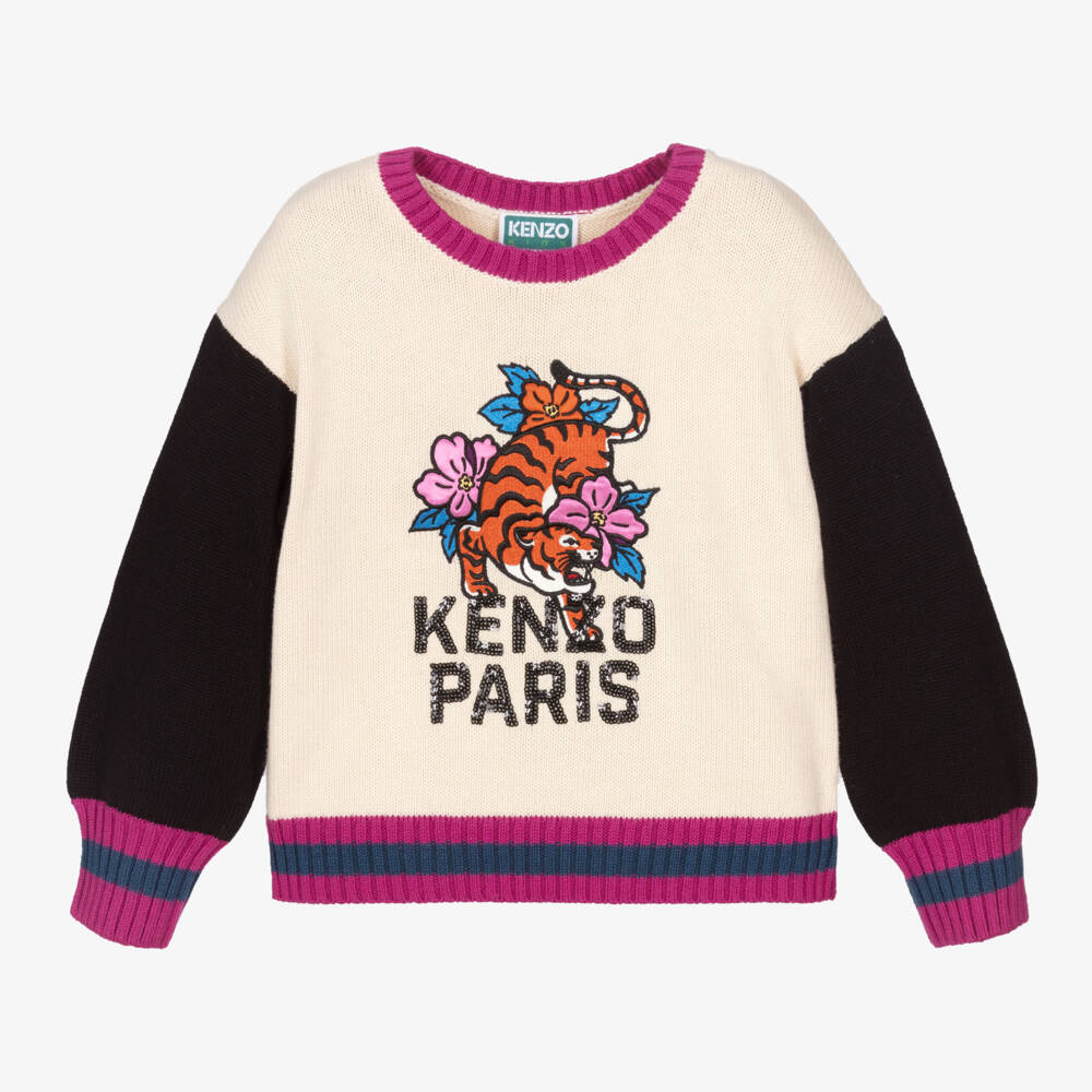 KENZO KIDS-Girls Luxe Ivory Tiger Knit | Childrensalon Outlet