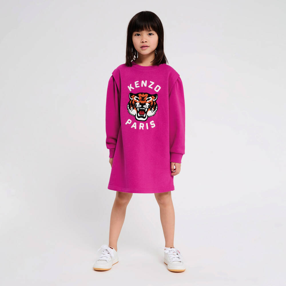 KENZO Tiger Sweat Dressスウェットワンピース KENZO KIDS - Grey Tiger Sweatshirt Dress | Childrensalon Outlet