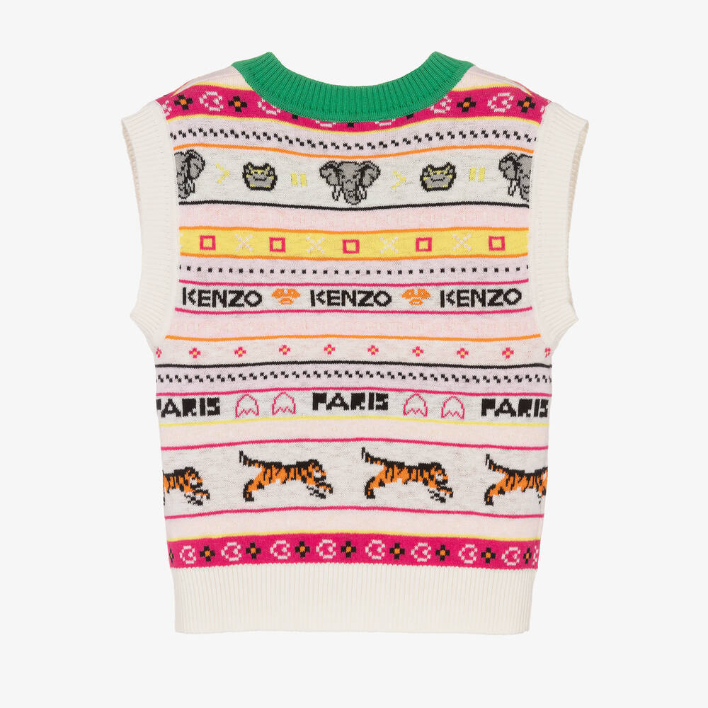 KENZO KIDS-Разноцветная жаккардовая вязаная безрукавка | Childrensalon Outlet